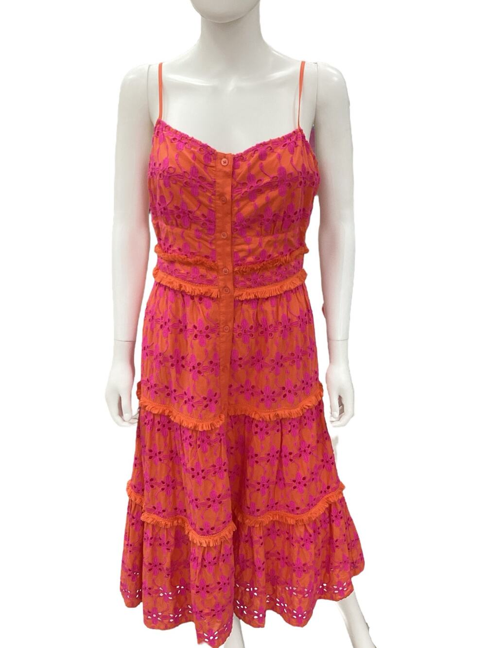 NWT J. Crew Dress Women’s Size 4 Long Straps Embroidered Flowers Orange And Pink
